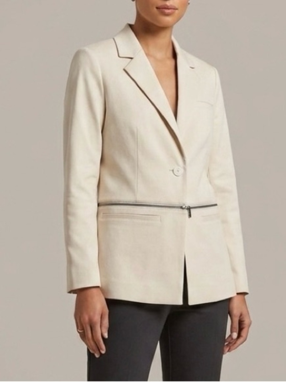 WYNNELAYERS Convertible Double Knit Zipper Blazer in Ecru Size XL NWOT